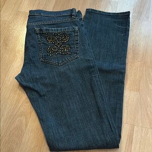 BCBGMaxAzria Dark Blue Straight Leg Jeans with Studded Pocket